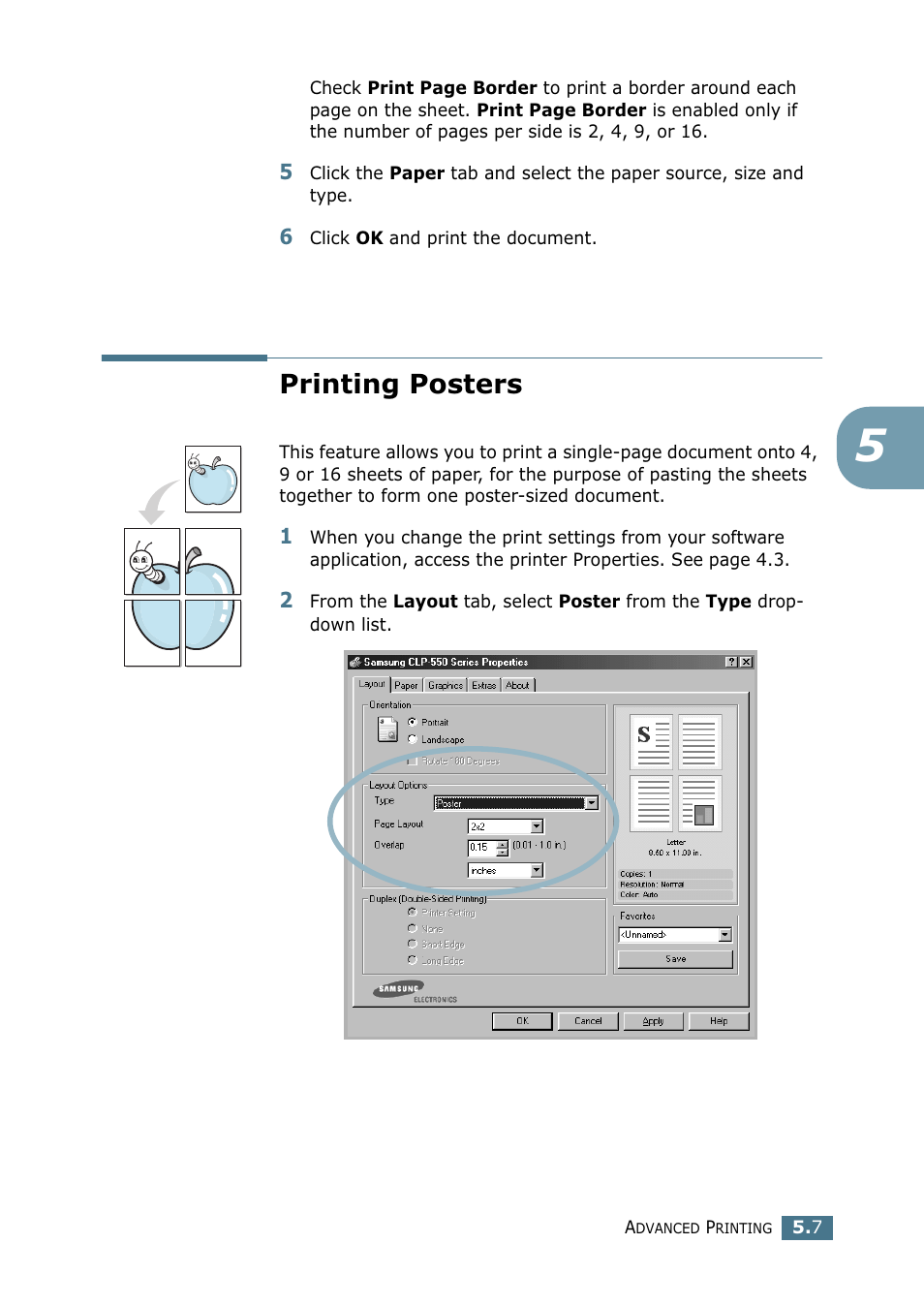 Printing posters | Samsung CLP 550 User Manual | Page 121 / 289