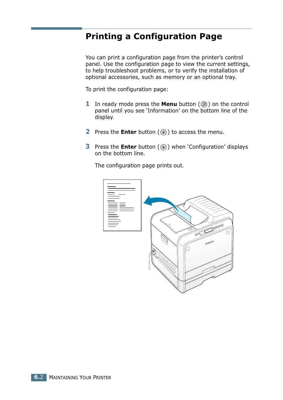Printing a configuration page | Samsung CLP 550 User Manual | Page 132 / 289