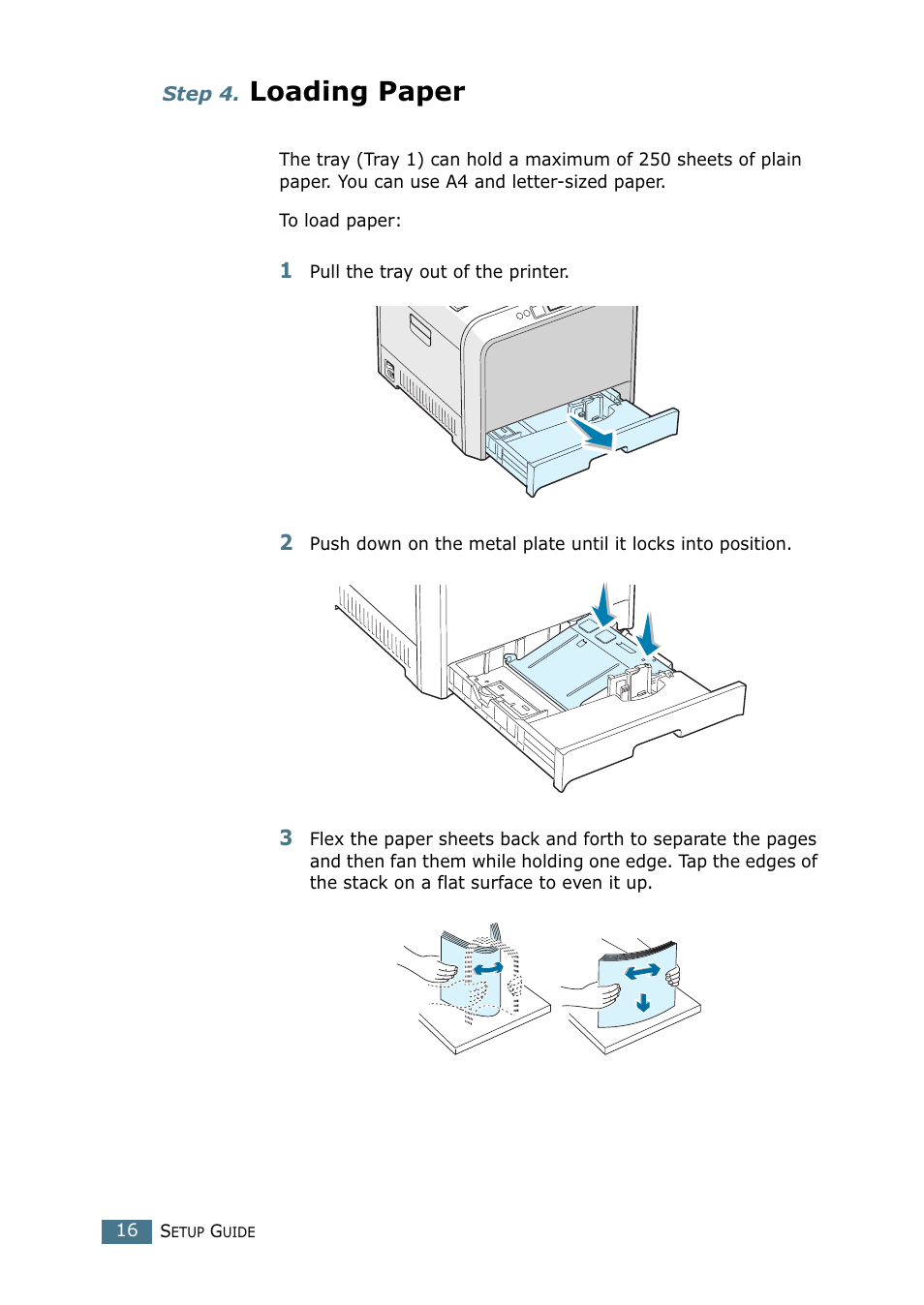 Step 4. loading paper, Step 4, Loading paper | Samsung CLP 550 User Manual | Page 16 / 289