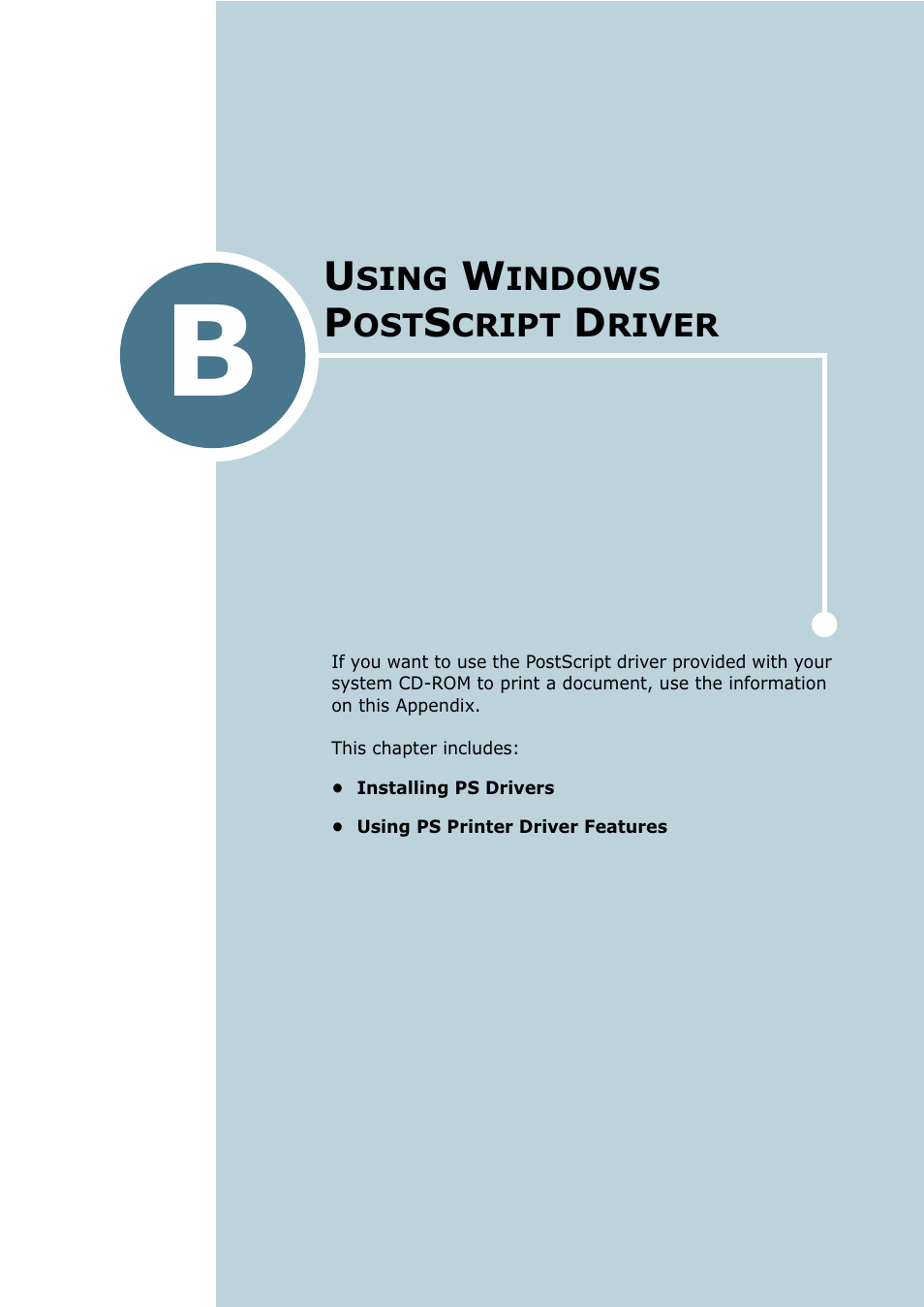 Using windows postscript driver, Appendix b | Samsung CLP 550 User Manual | Page 215 / 289