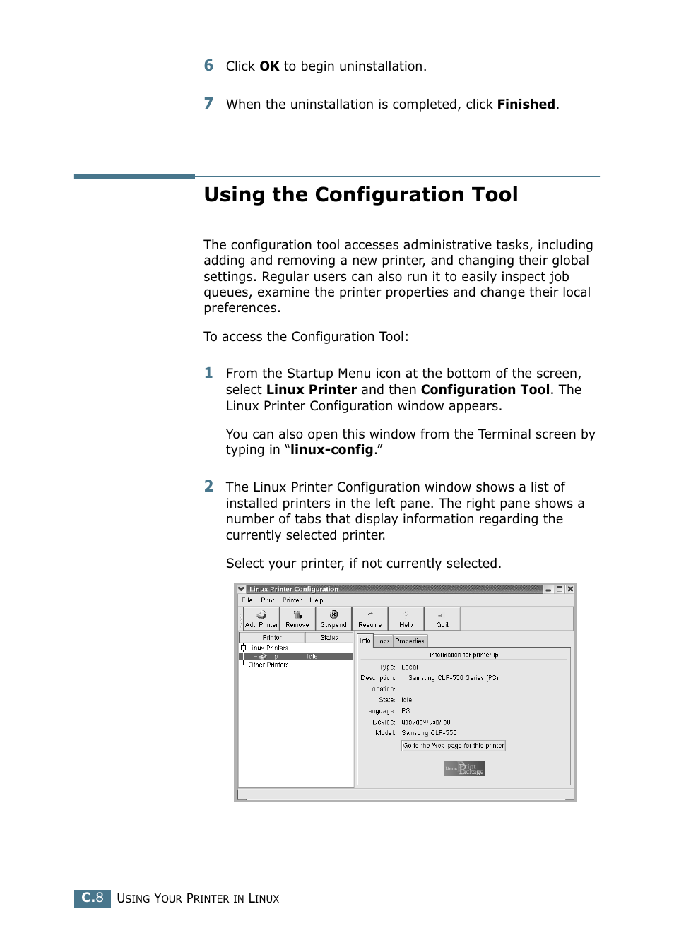 Using the configuration tool | Samsung CLP 550 User Manual | Page 228 / 289