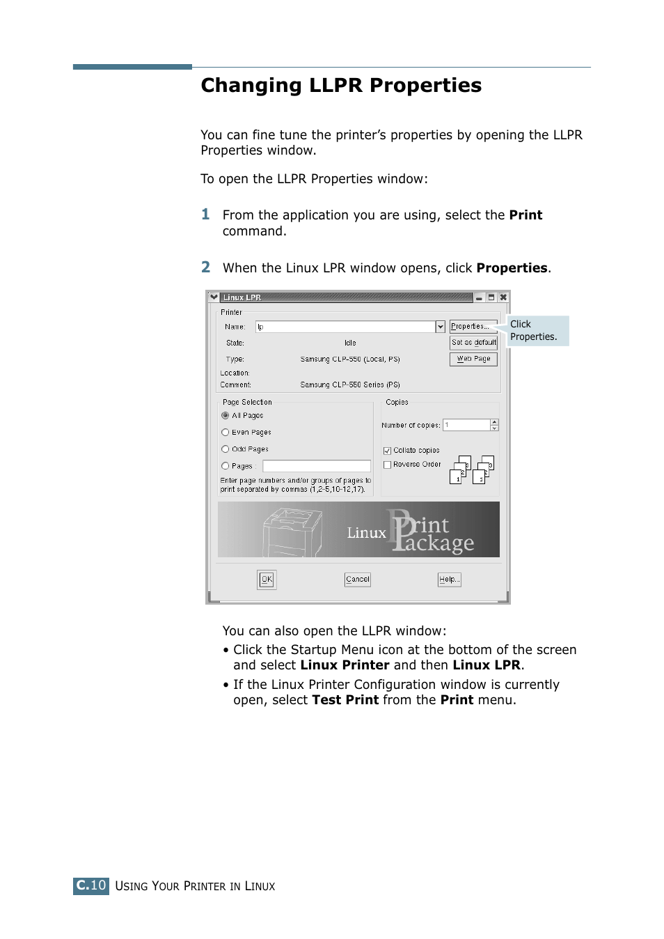 Changing llpr properties | Samsung CLP 550 User Manual | Page 230 / 289