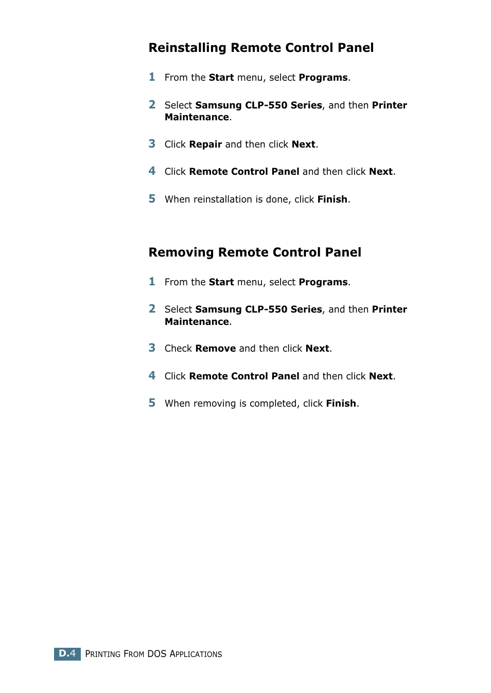 Reinstalling remote control panel, Removing remote control panel | Samsung CLP 550 User Manual | Page 236 / 289