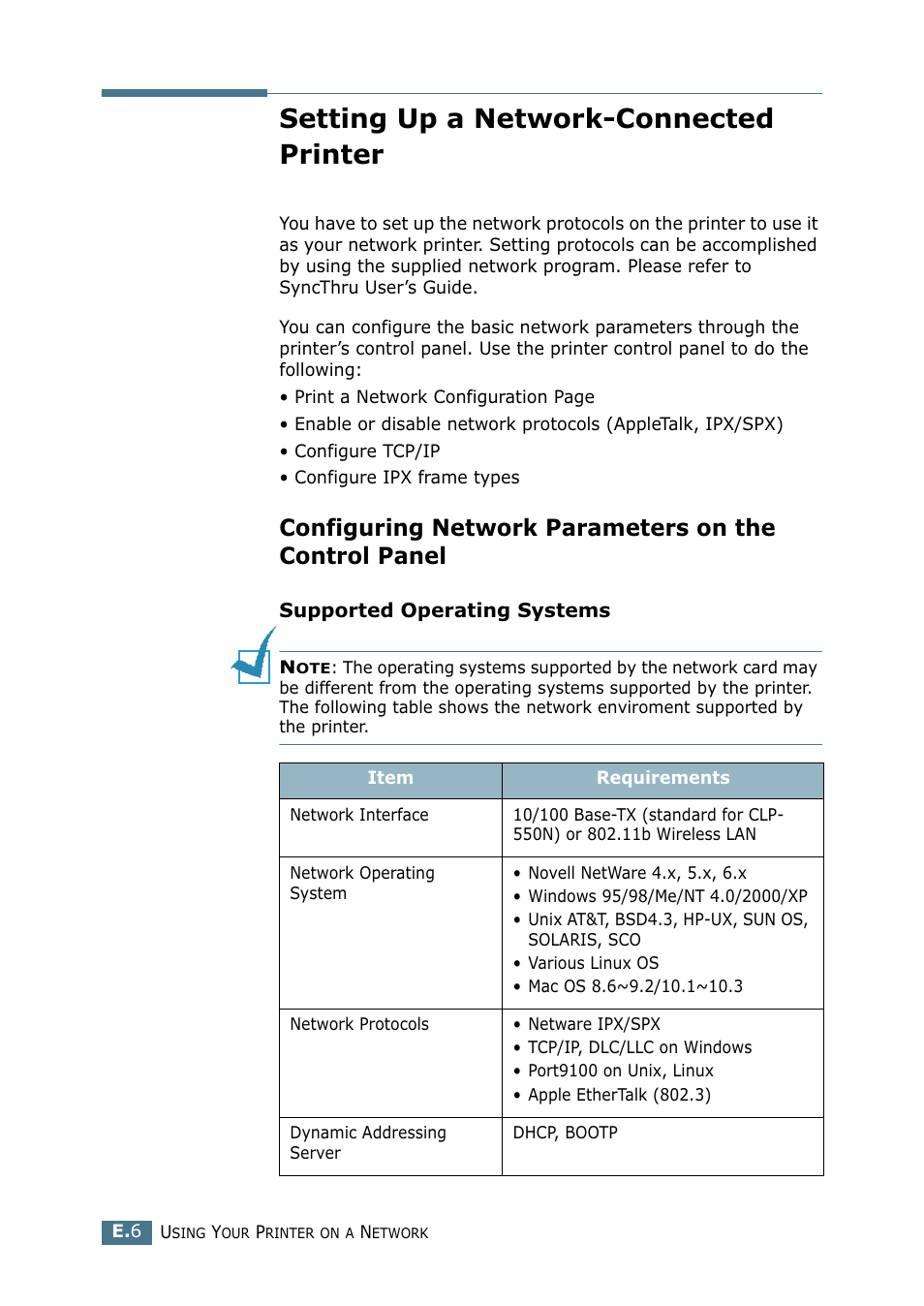 Setting up a network-connected printer | Samsung CLP 550 User Manual | Page 250 / 289