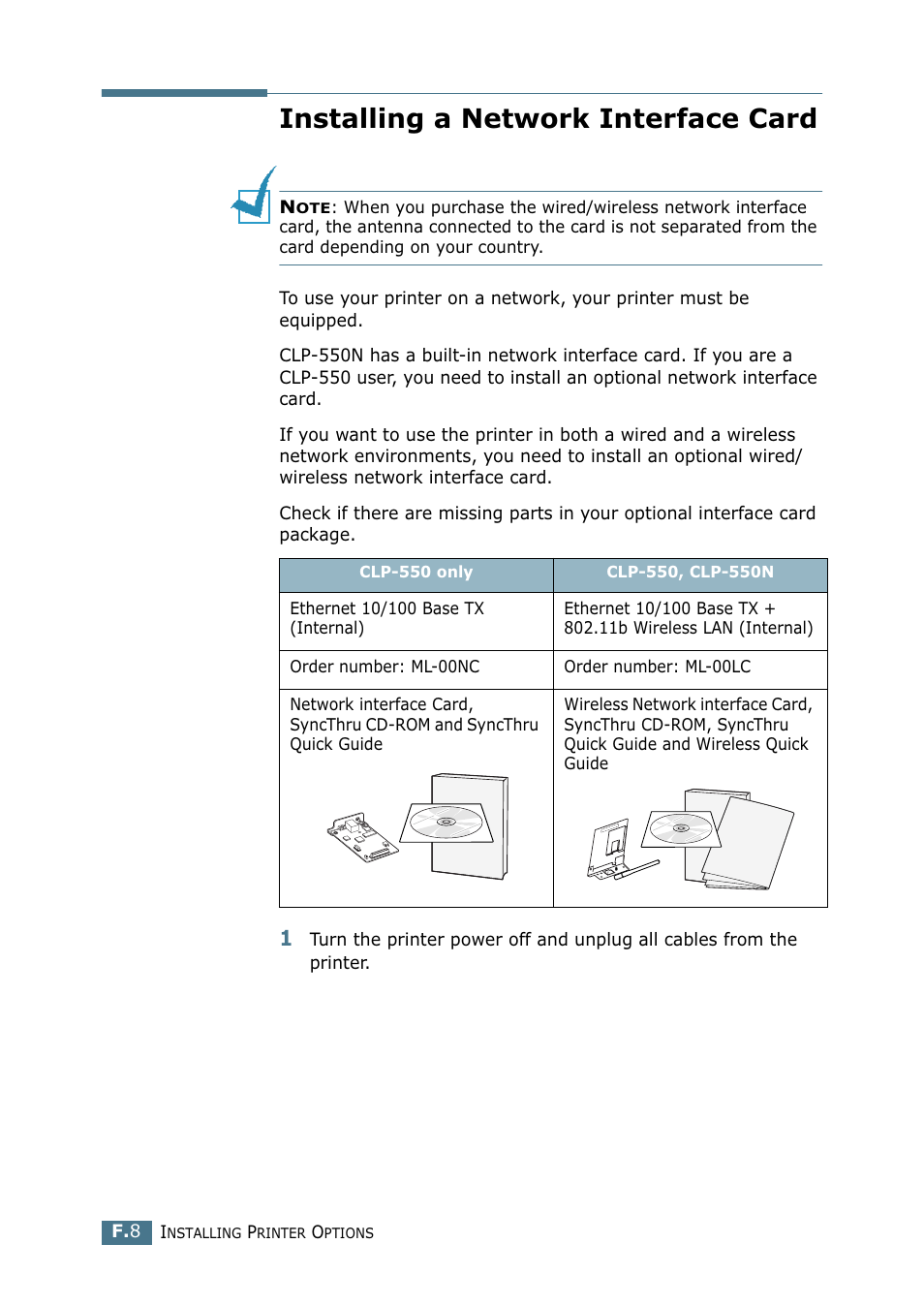Installing a network interface card | Samsung CLP 550 User Manual | Page 266 / 289