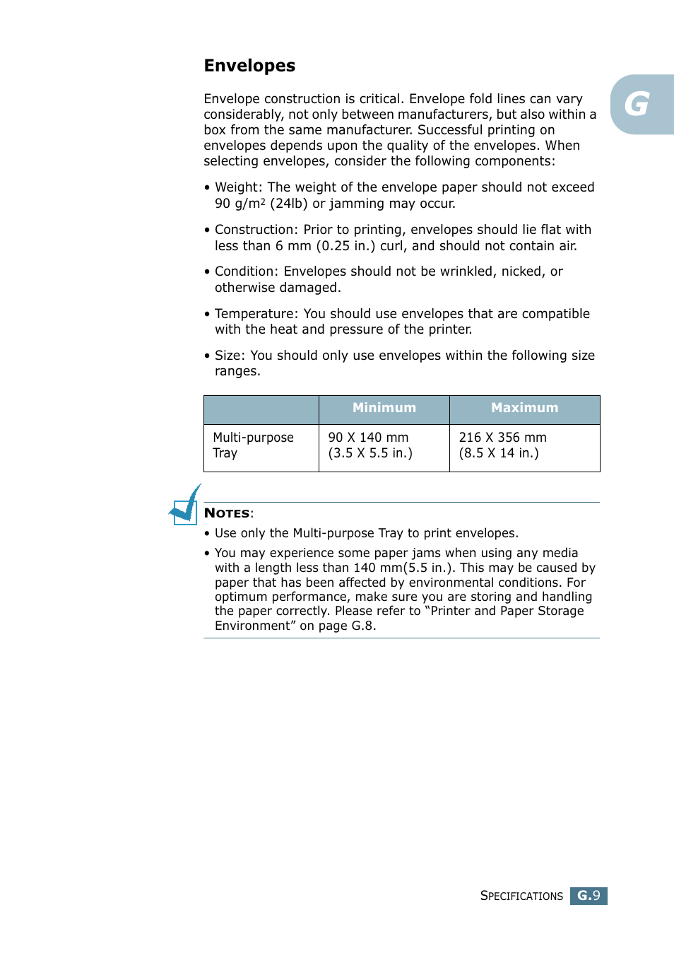 Envelopes | Samsung CLP 550 User Manual | Page 283 / 289