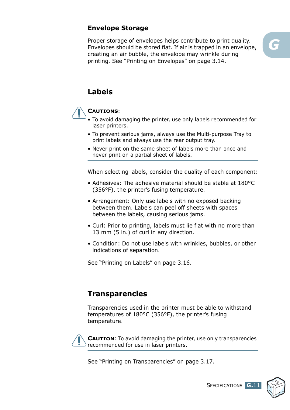 Labels, Transparencies | Samsung CLP 550 User Manual | Page 285 / 289