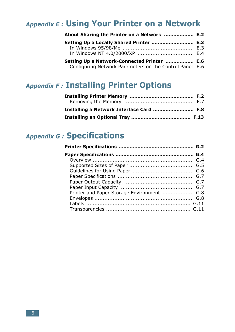 Using your printer on a network, Installing printer options, Specifications | Samsung CLP 550 User Manual | Page 40 / 289