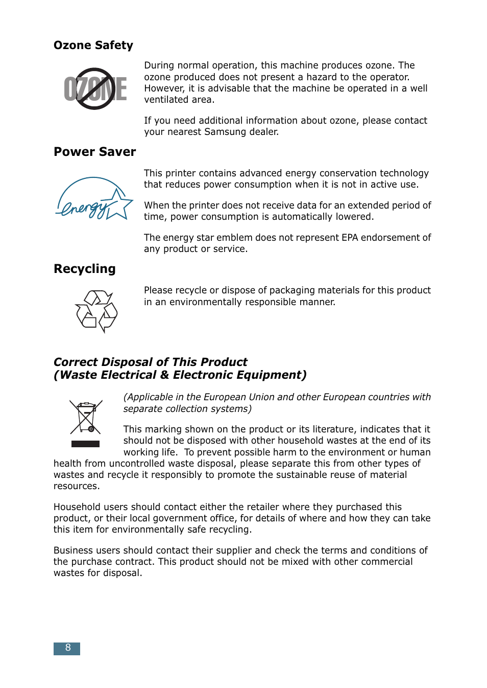 Ozone | Samsung CLP 550 User Manual | Page 42 / 289