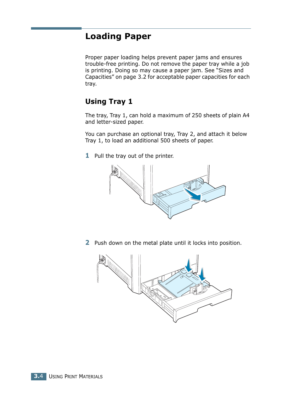 Loading paper, Using tray 1 | Samsung CLP 550 User Manual | Page 80 / 289