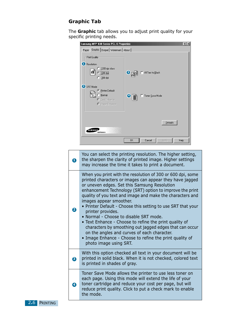 Graphic tab | Samsung 835P User Manual | Page 33 / 51