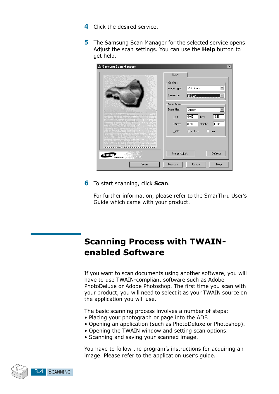 Scanning process with twain- enabled software, Scanning process with twain-enabled software | Samsung 835P User Manual | Page 43 / 51