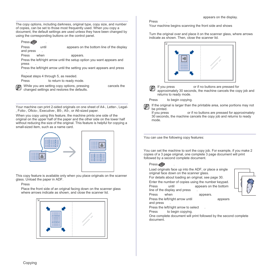 Changing the default copy settings, Id card copying, Using special copy features | Collation, Age 38 | Samsung SCX-4828FN User Manual | Page 38 / 143