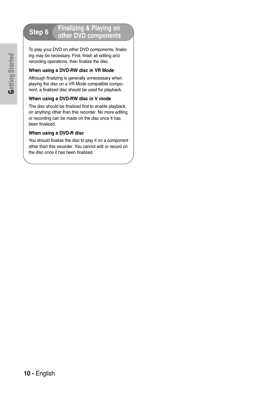 Getting started | Samsung DVD-VR325 User Manual | Page 10 / 90
