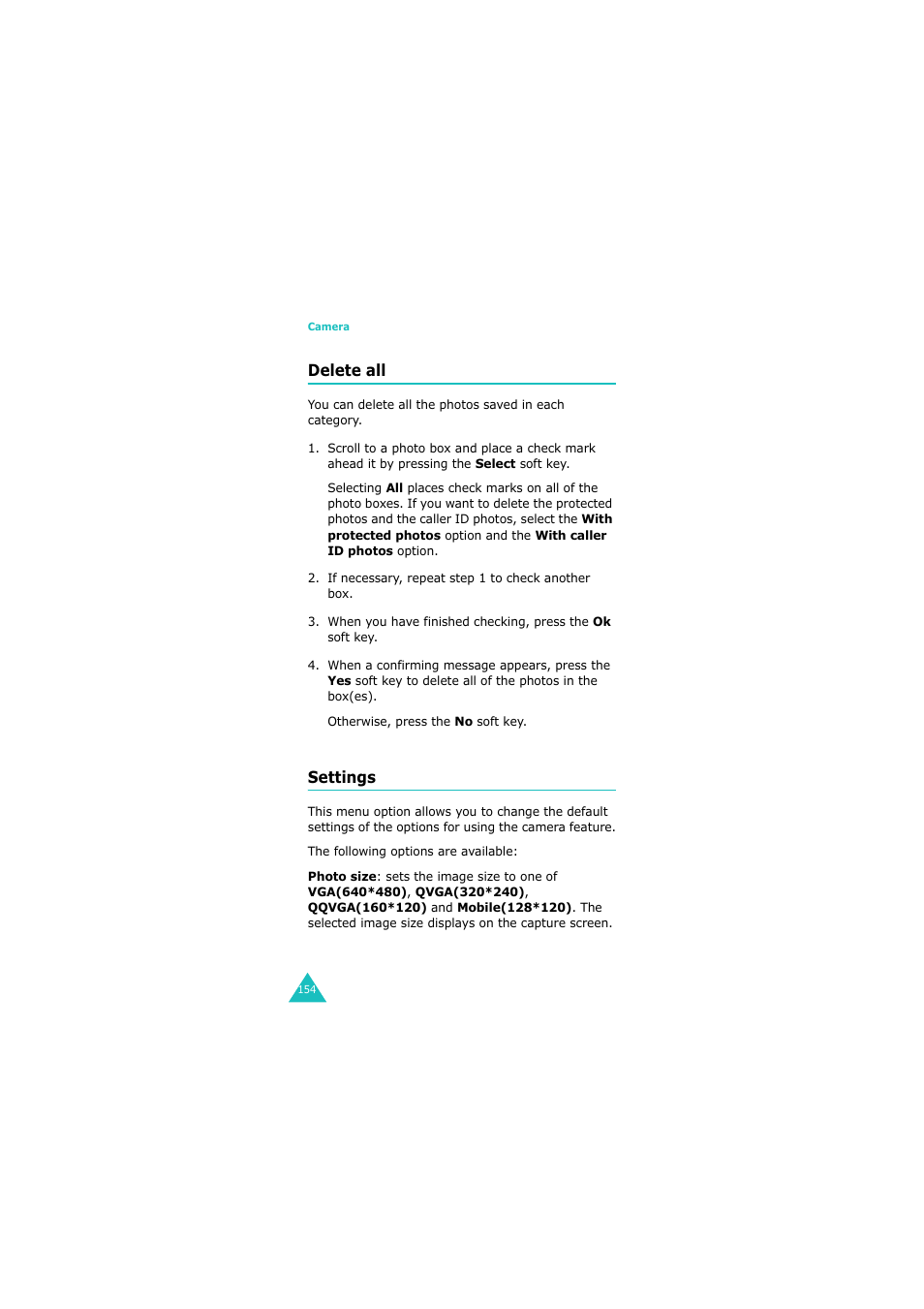 Delete all, Settings | Samsung 08/2004 User Manual | Page 155 / 196