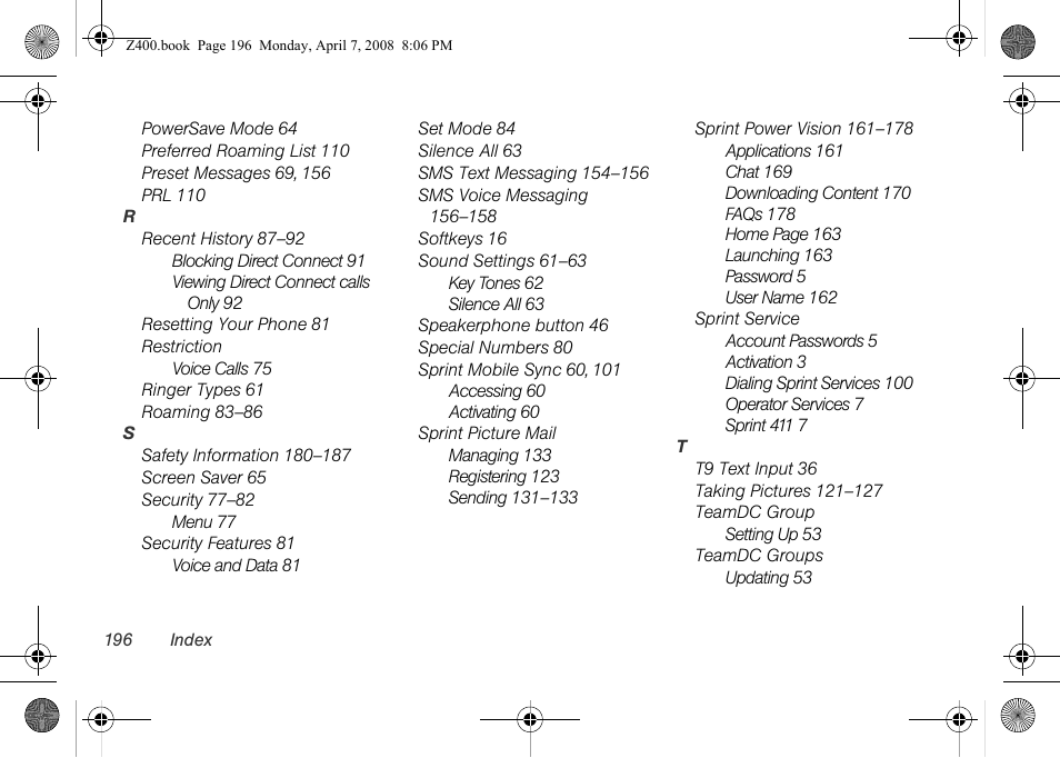 Samsung Z400 User Manual | Page 212 / 213