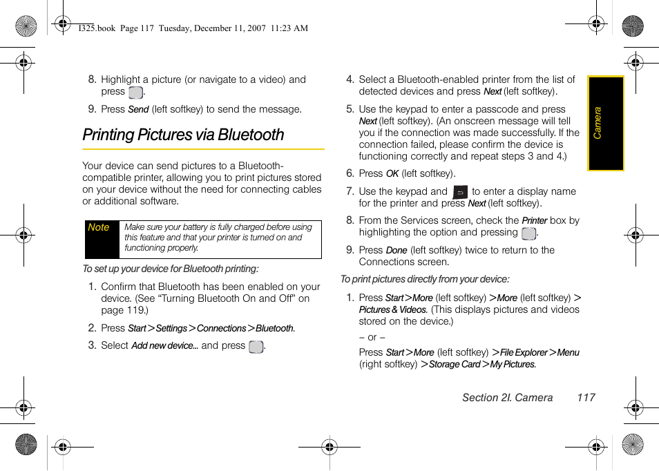 Printing pictures via bluetooth | Samsung ACE User Manual | Page 132 / 210