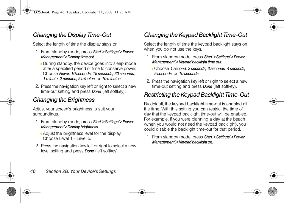 Changing the display time-out, Changing the brightness, Changing the keypad backlight time-out | Restricting the keypad backlight time-out | Samsung ACE User Manual | Page 61 / 210
