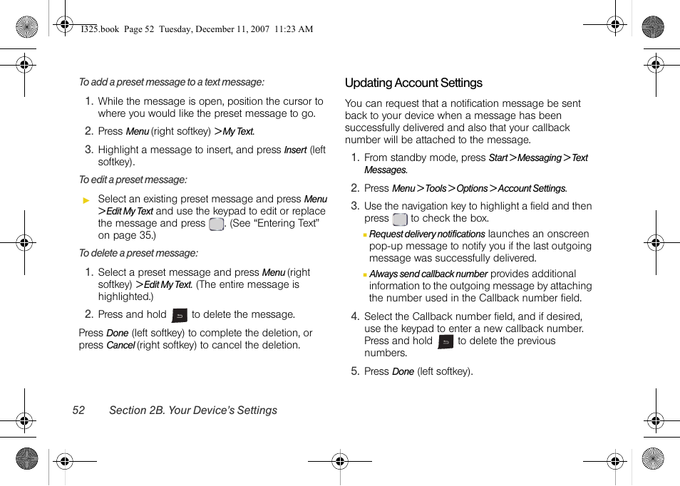 Updating account settings | Samsung ACE User Manual | Page 67 / 210