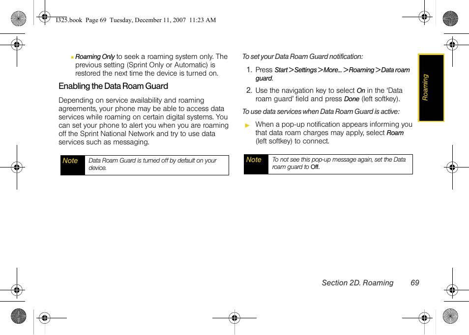 Enabling the data roam guard | Samsung ACE User Manual | Page 84 / 210