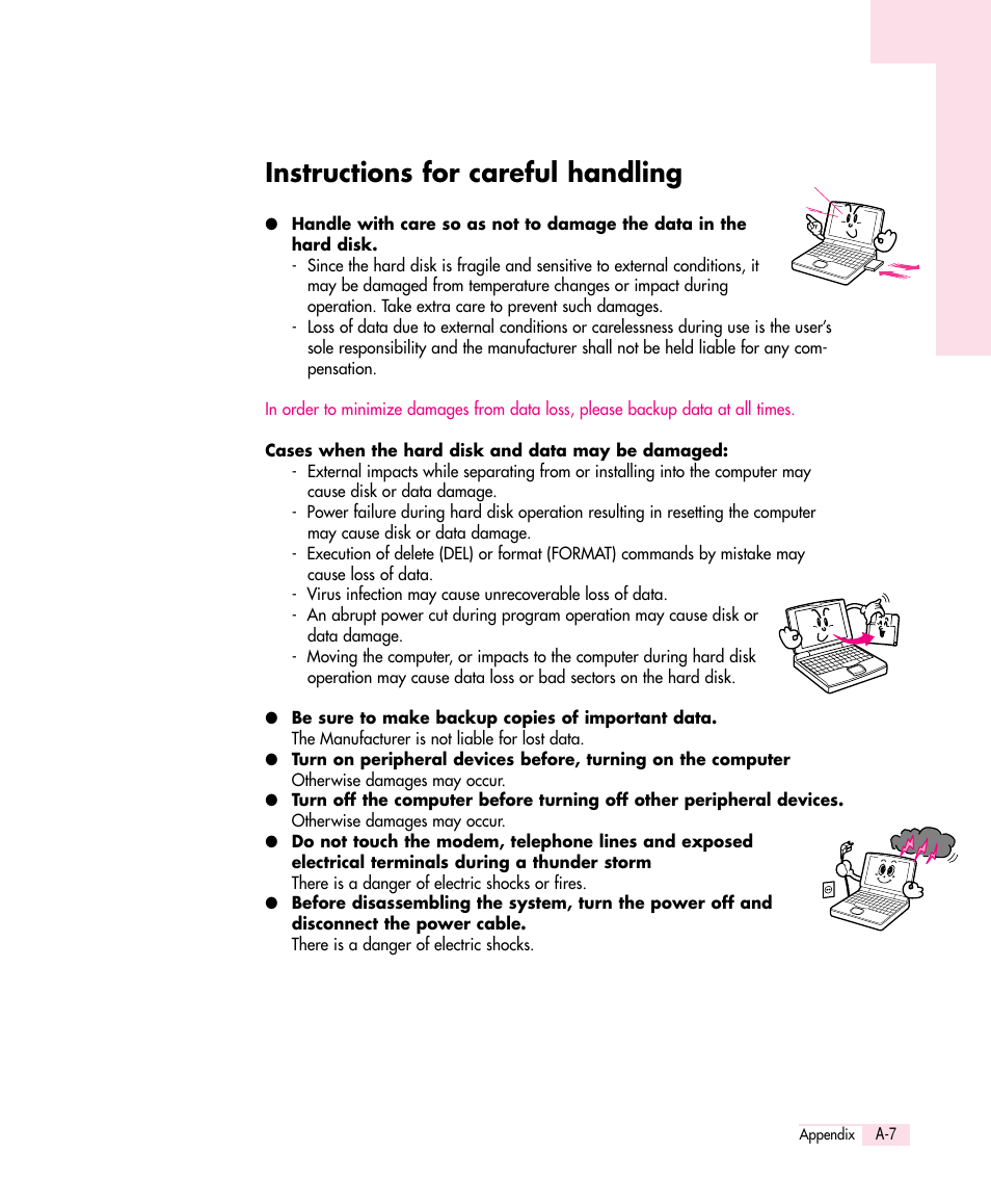 Instructions for careful handling | Samsung Q30 User Manual | Page 126 / 127