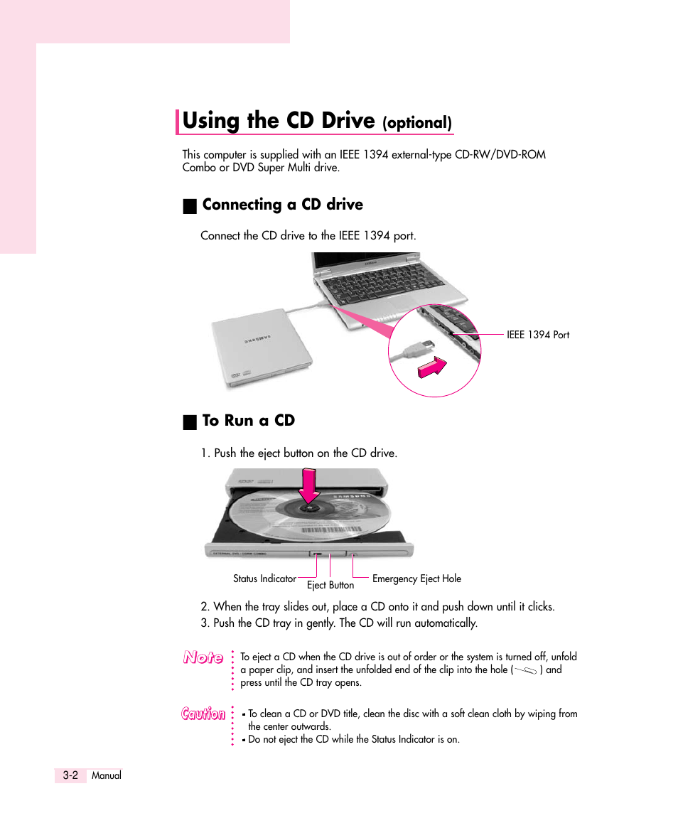 Using the cd drive | Samsung Q30 User Manual | Page 29 / 127