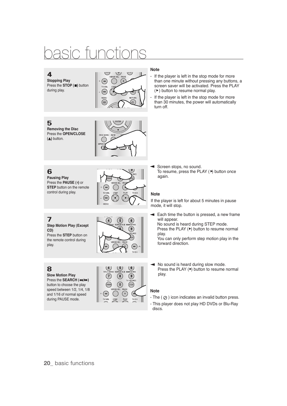 Basic functions | Samsung DVD-1080P9 User Manual | Page 20 / 68