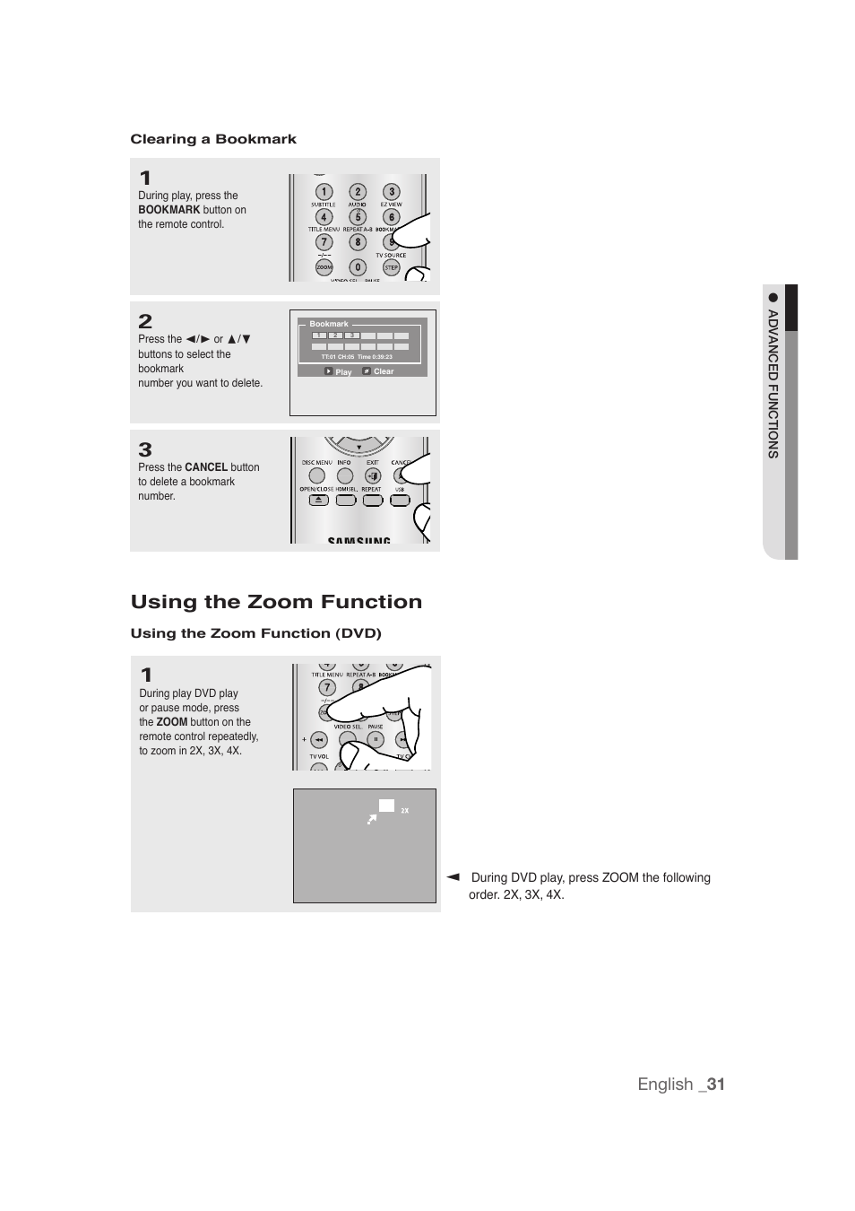 Using the zoom function, English _31 | Samsung DVD-1080P9 User Manual | Page 31 / 68