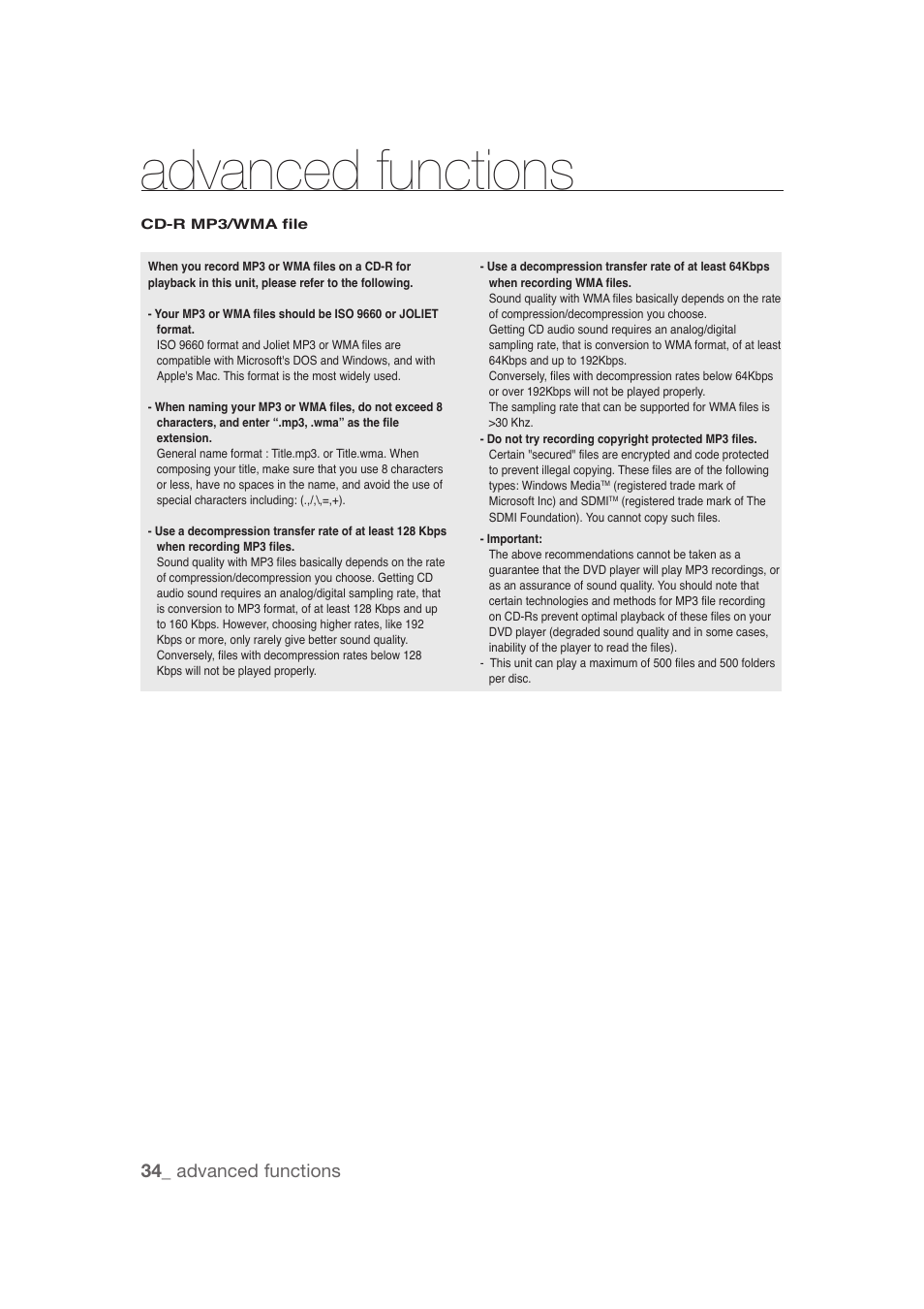 Advanced functions, 34_ advanced functions | Samsung DVD-1080P9 User Manual | Page 34 / 68