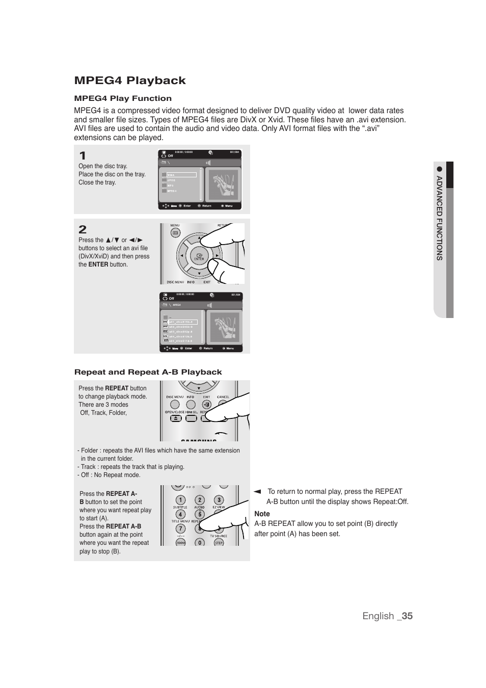 Mpeg4 playback, English _35 | Samsung DVD-1080P9 User Manual | Page 35 / 68