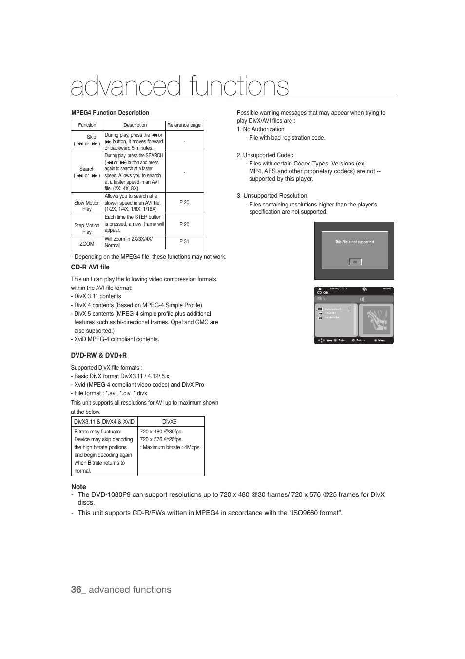 Advanced functions, 36_ advanced functions | Samsung DVD-1080P9 User Manual | Page 36 / 68