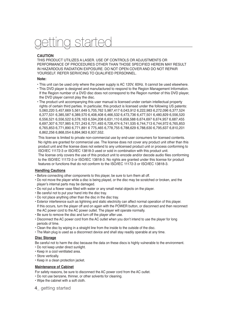 Getting started | Samsung DVD-1080P9 User Manual | Page 4 / 68