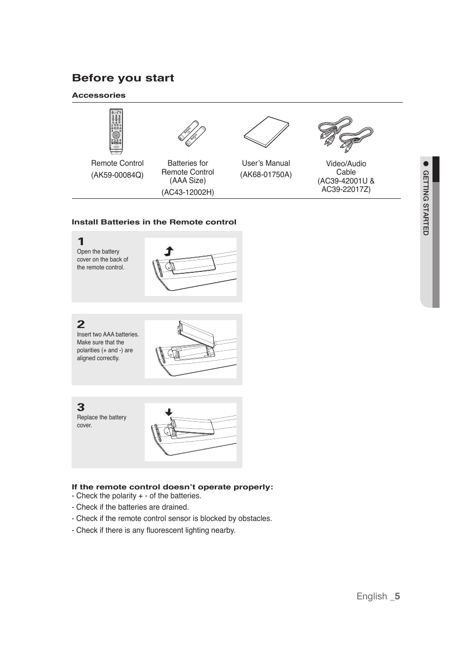 Before you start | Samsung DVD-1080P9 User Manual | Page 5 / 68