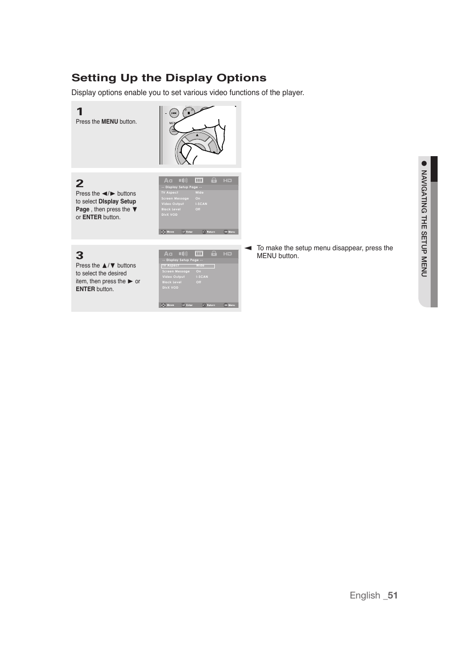 Setting up the display options, English _51 | Samsung DVD-1080P9 User Manual | Page 51 / 68