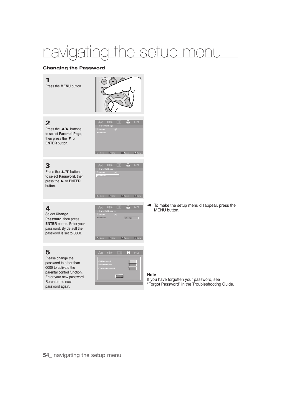 Navigating the setup menu, 54_ navigating the setup menu | Samsung DVD-1080P9 User Manual | Page 54 / 68