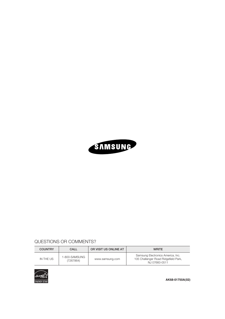 Questions or comments | Samsung DVD-1080P9 User Manual | Page 68 / 68