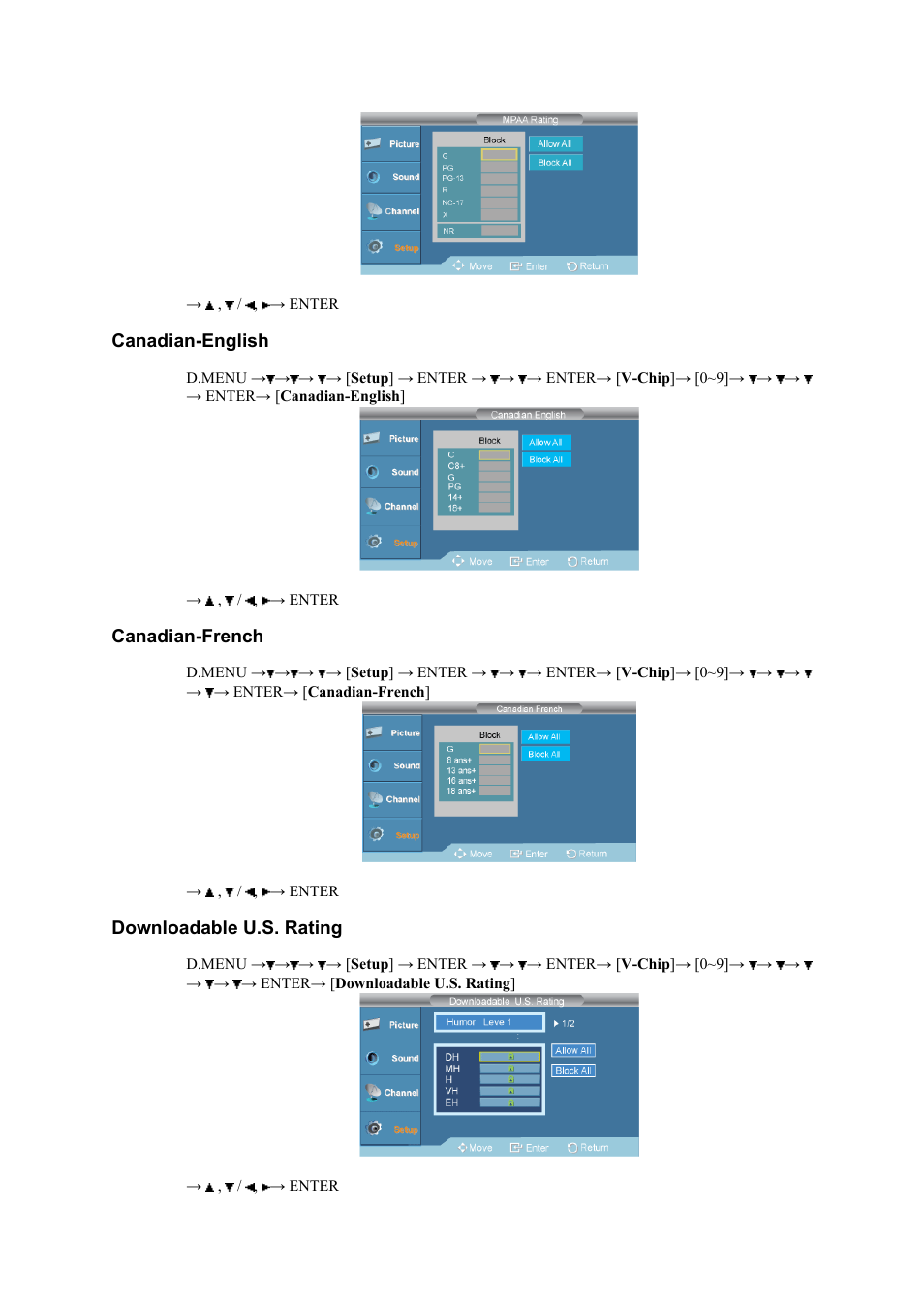 Canadian-english, Canadian-french, Downloadable u.s. rating | Samsung SBB-DT User Manual | Page 11 / 16