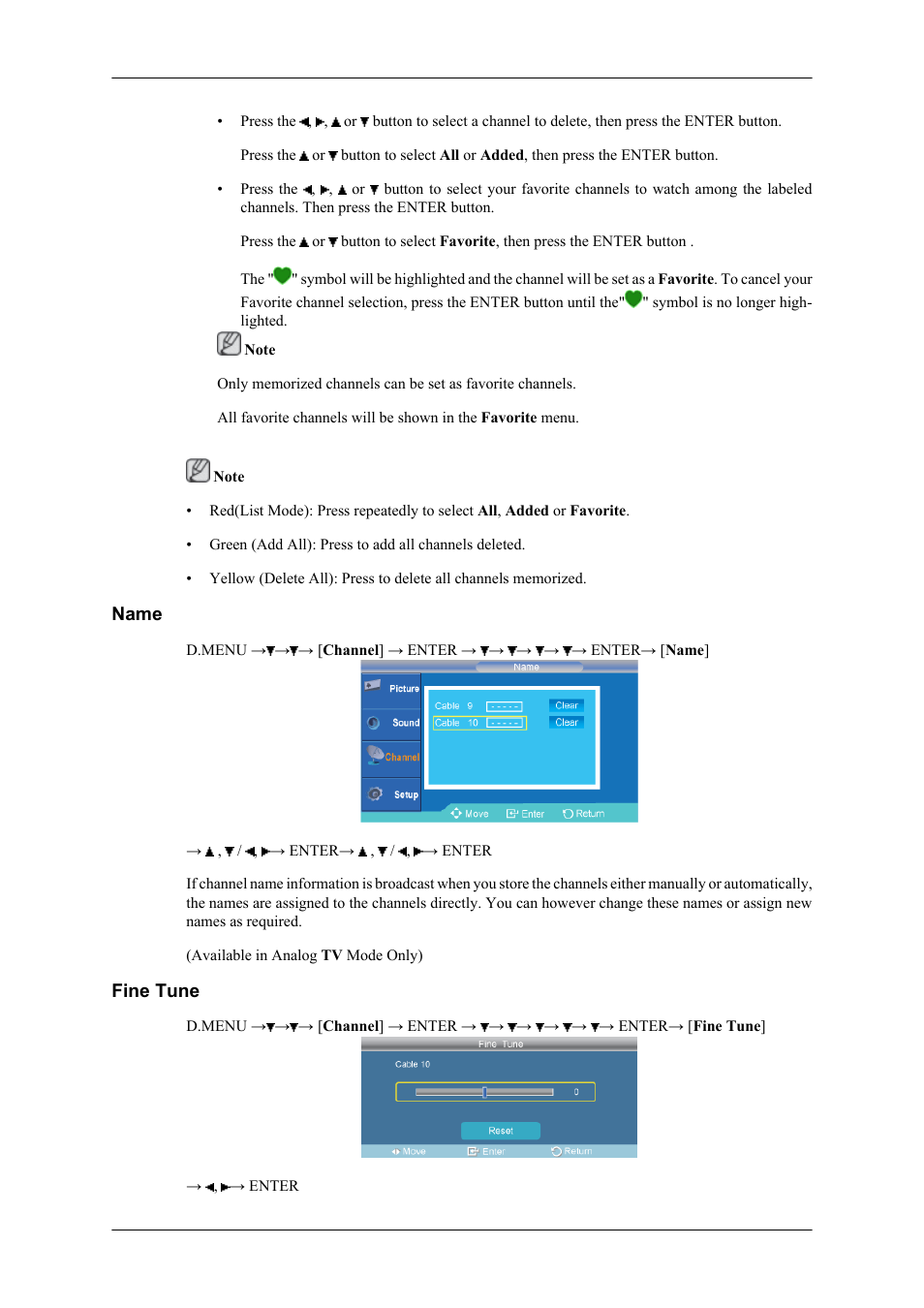Name, Fine tune | Samsung SBB-DT User Manual | Page 8 / 16