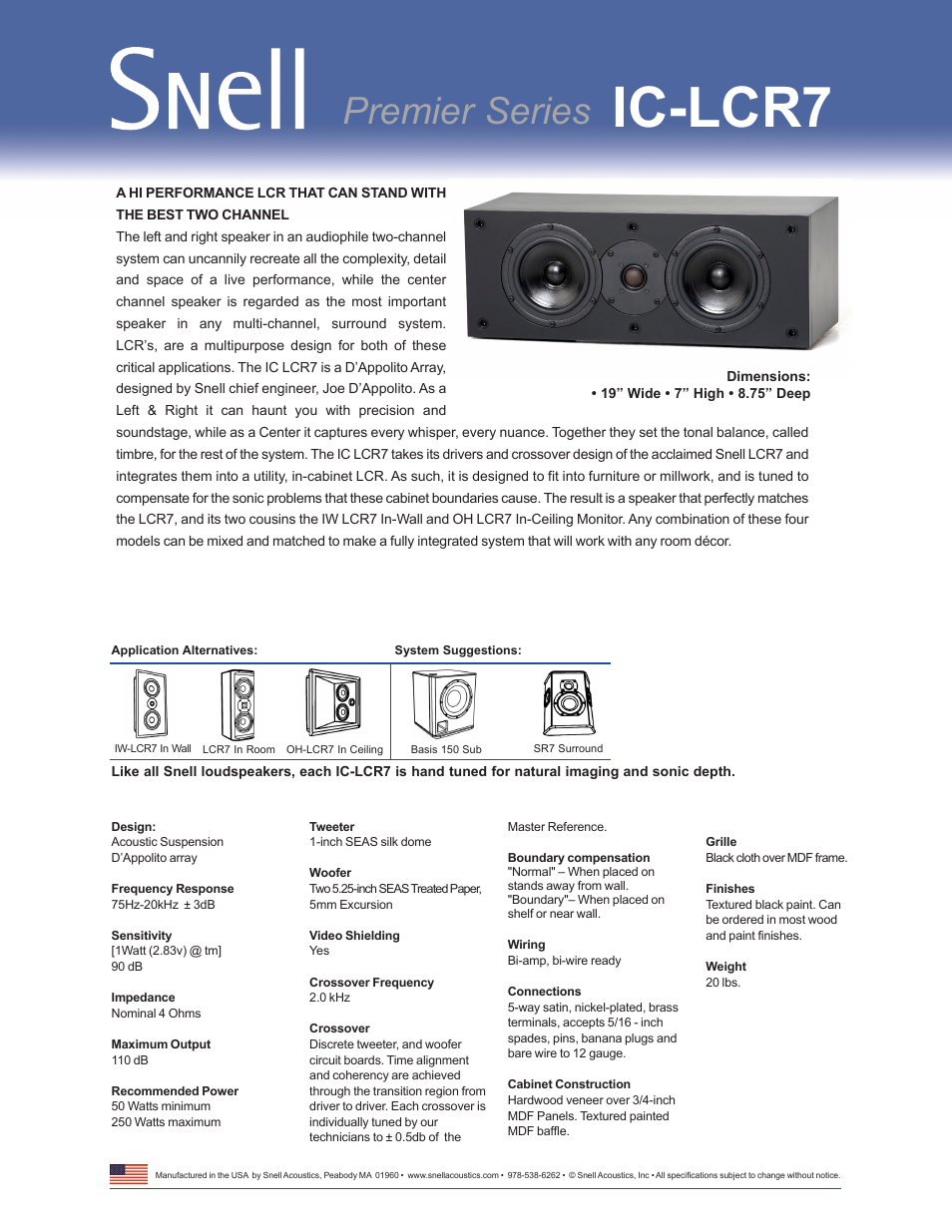 Snell Acoustics IC-LCR7 User Manual | 1 page