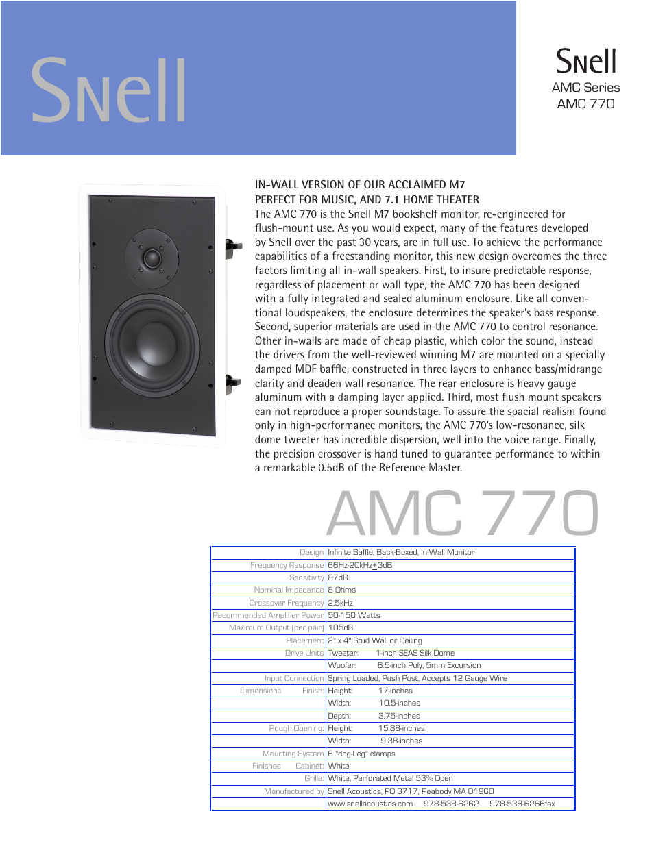 Snell Acoustics AMC 770 User Manual | 1 page