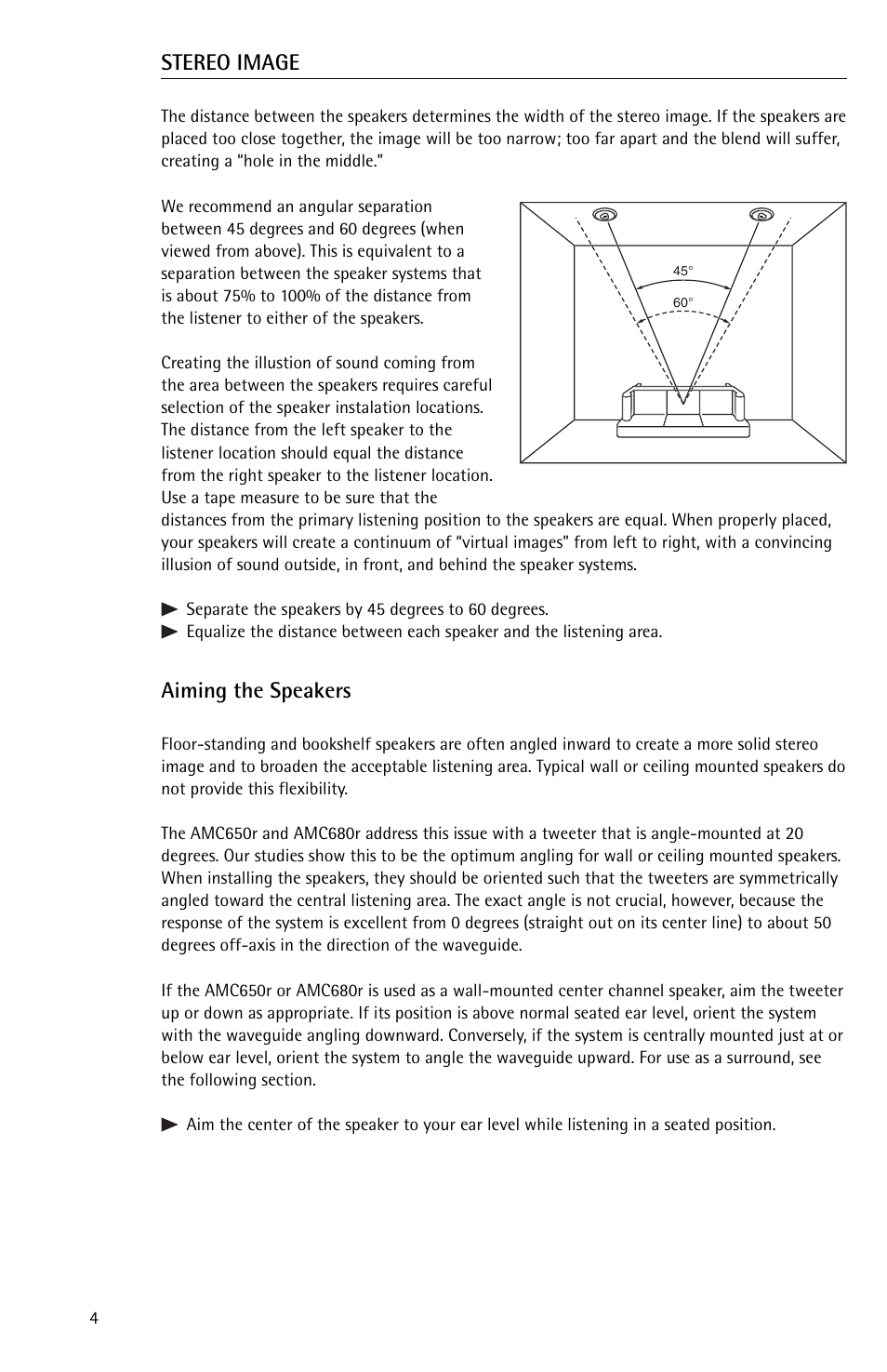 Stereo image, Aiming the speakers | Snell Acoustics 680r User Manual | Page 4 / 8