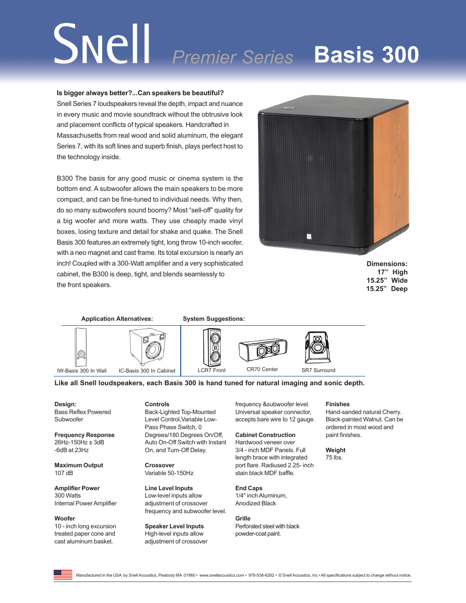 Snell Acoustics Basis 300 User Manual | 1 page