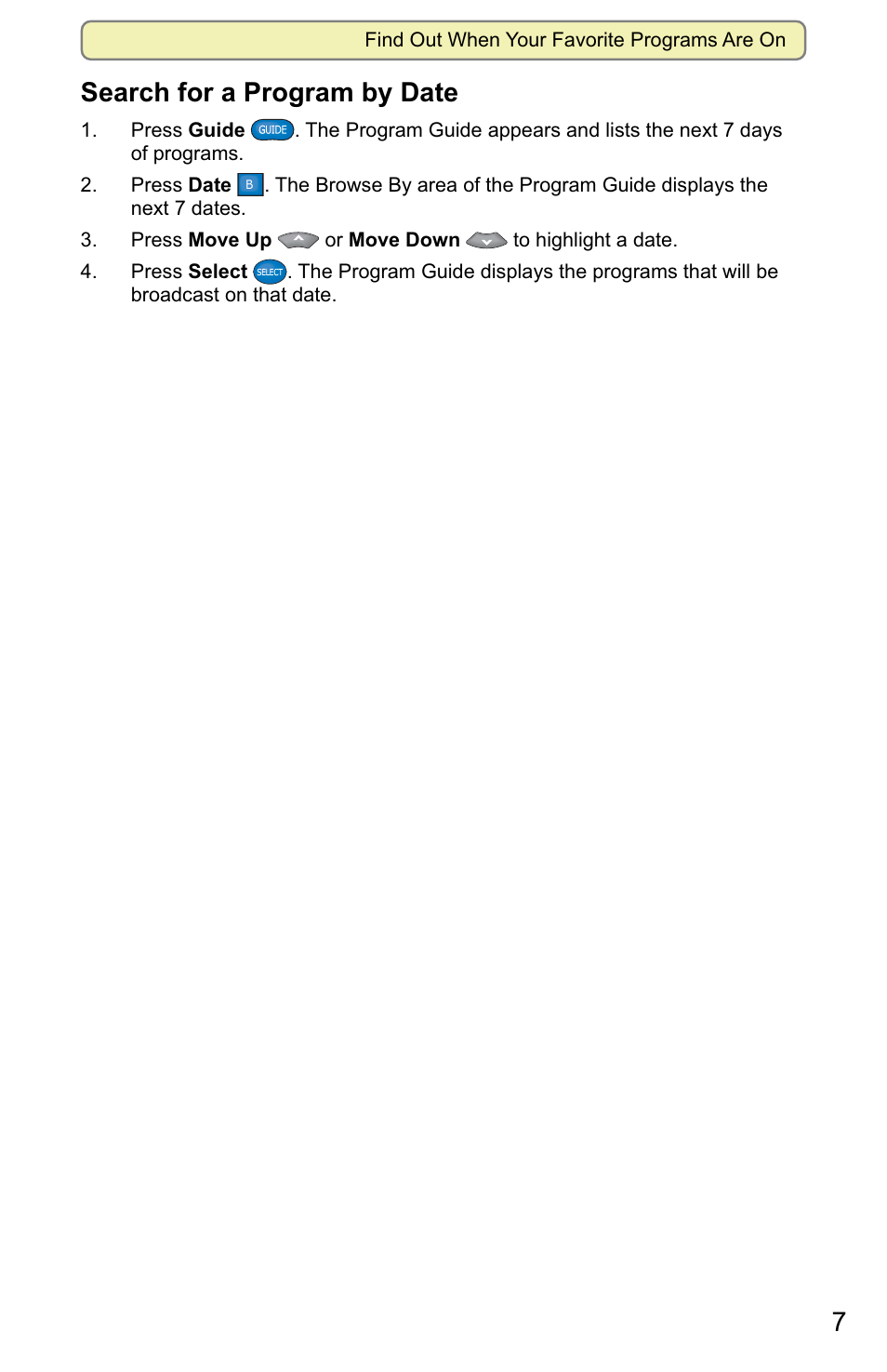 7search for a program by date | Scientific Atlanta 8000 User Manual | Page 10 / 49