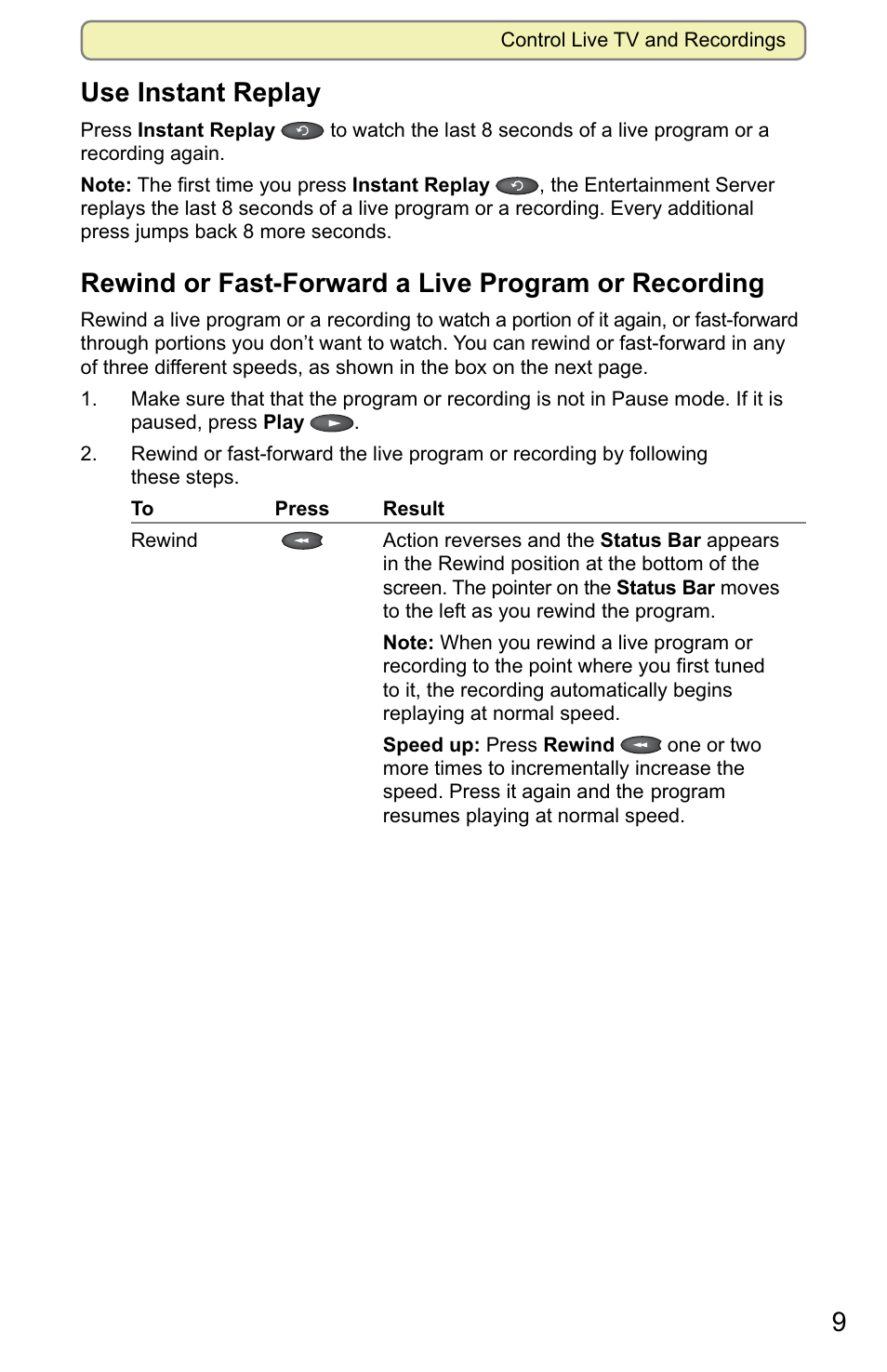 9use instant replay, Rewind or fast-forward a live program or recording | Scientific Atlanta 8000 User Manual | Page 12 / 49