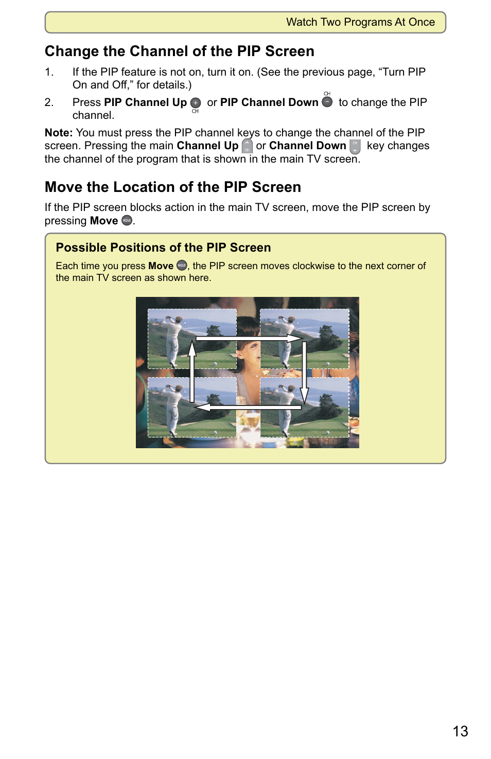 13 change the channel of the pip screen, Move the location of the pip screen | Scientific Atlanta 8000 User Manual | Page 16 / 49