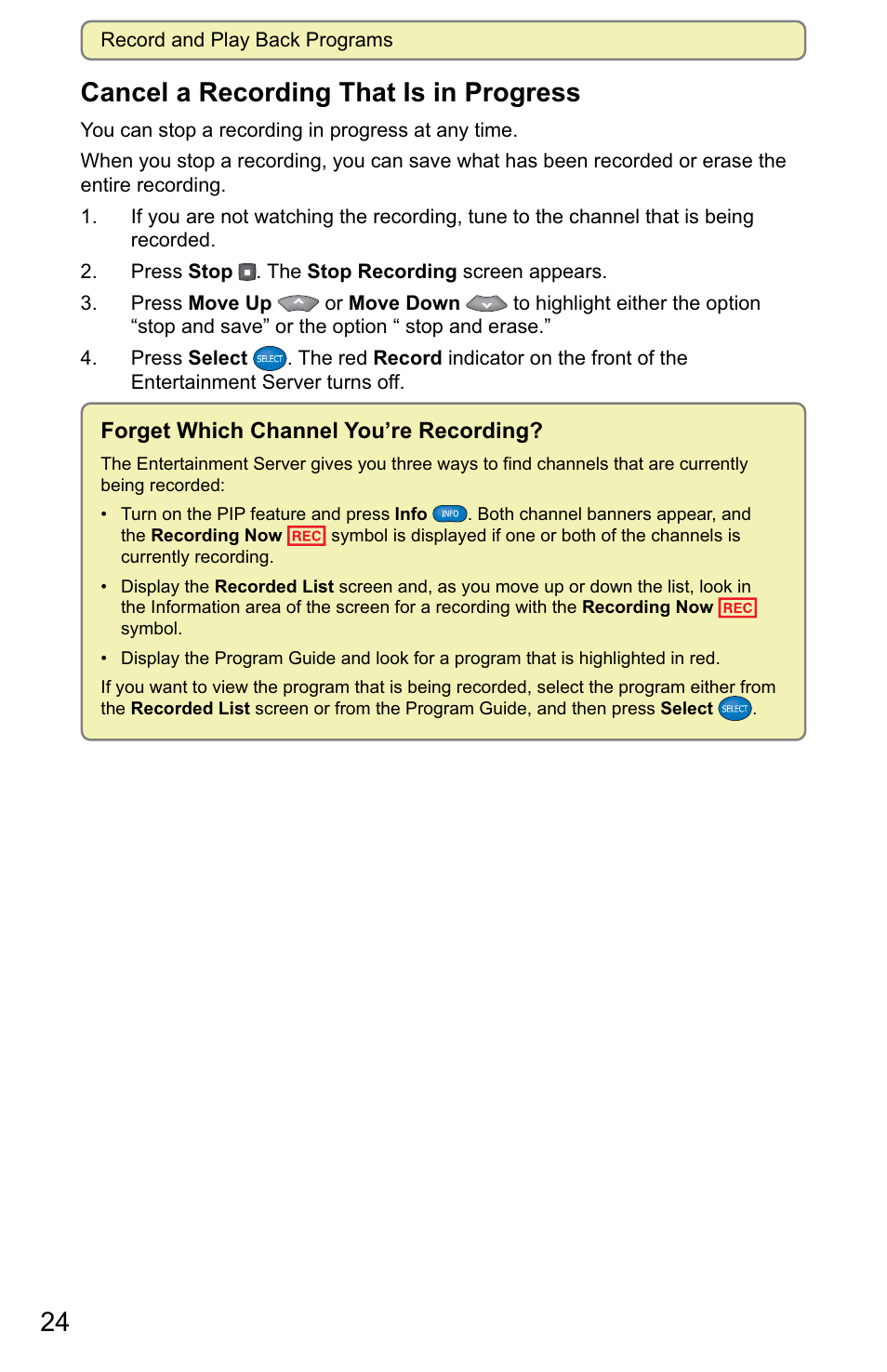 24 cancel a recording that is in progress | Scientific Atlanta 8000 User Manual | Page 27 / 49