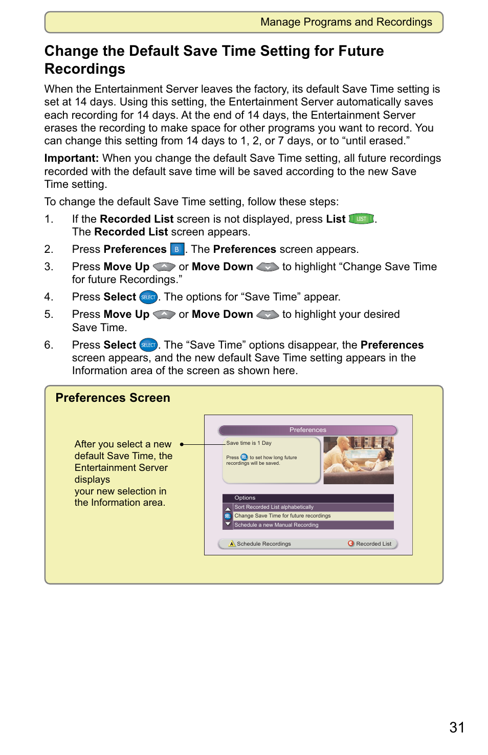 Preferences screen | Scientific Atlanta 8000 User Manual | Page 34 / 49