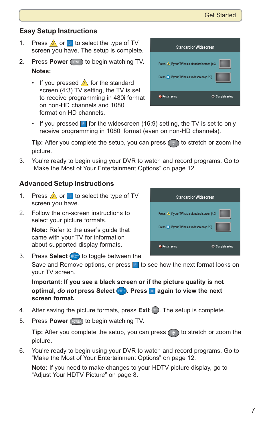 Easy setup instructions, Advanced setup instructions | Scientific Atlanta 8000HD User Manual | Page 10 / 65