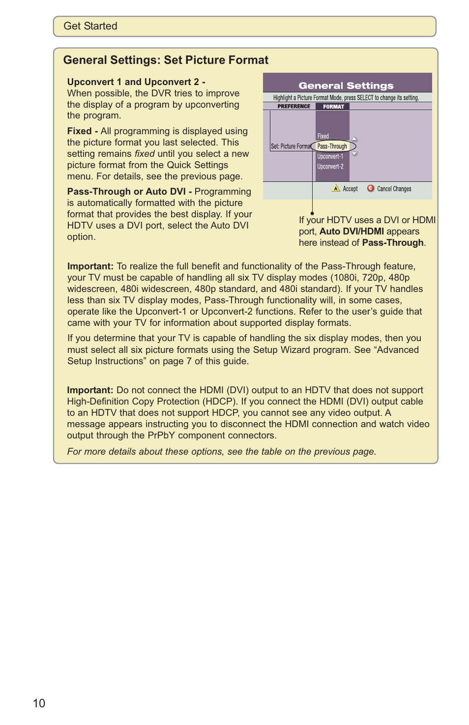 General settings: set picture format | Scientific Atlanta 8000HD User Manual | Page 13 / 65