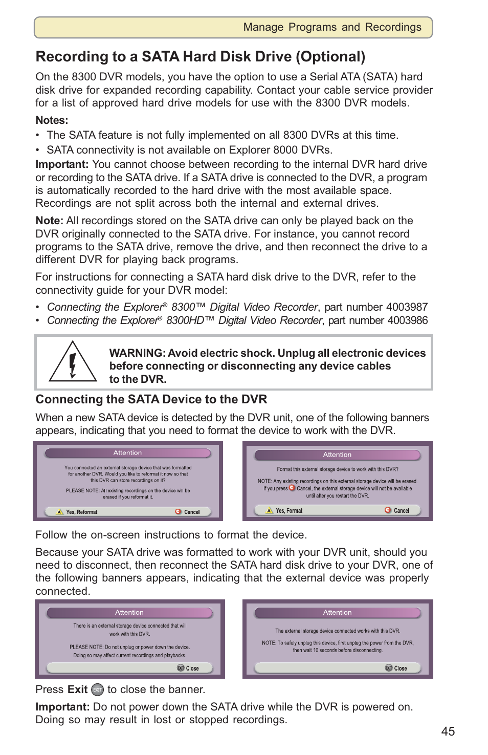 Recording to a sata hard disk drive (optional) | Scientific Atlanta 8000HD User Manual | Page 48 / 65